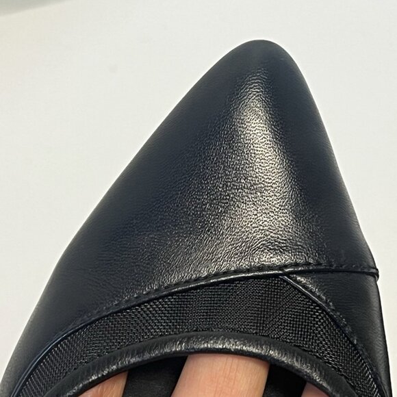Nine West Black Leather Ballet Flats sz 8 Pointed Toes Mesh Insert Minimalist - Picture 7 of 10